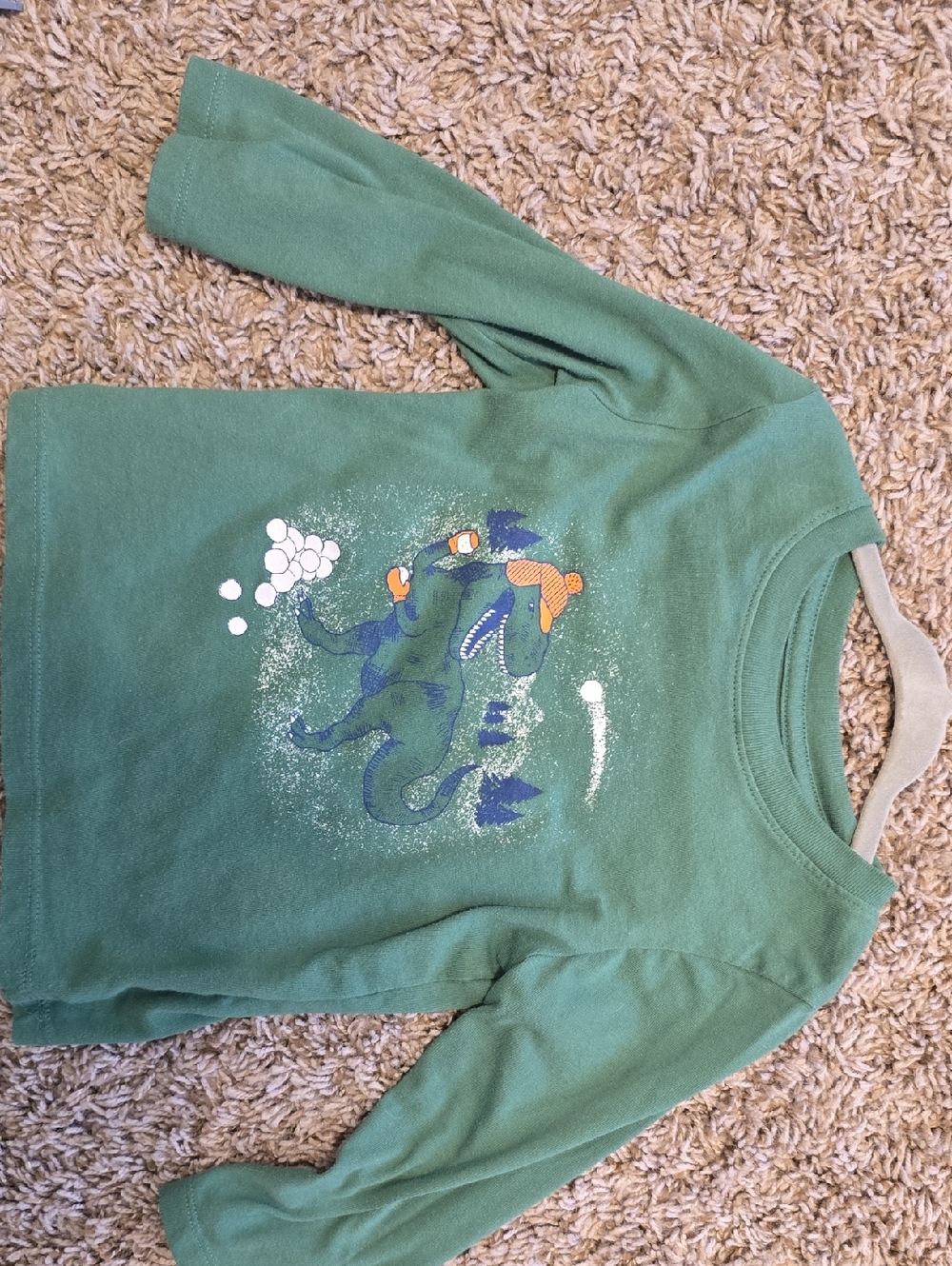 Cat & Jack Green Long-Sleeve T-Shirt with Blue & Orange Dinosaur Graphic